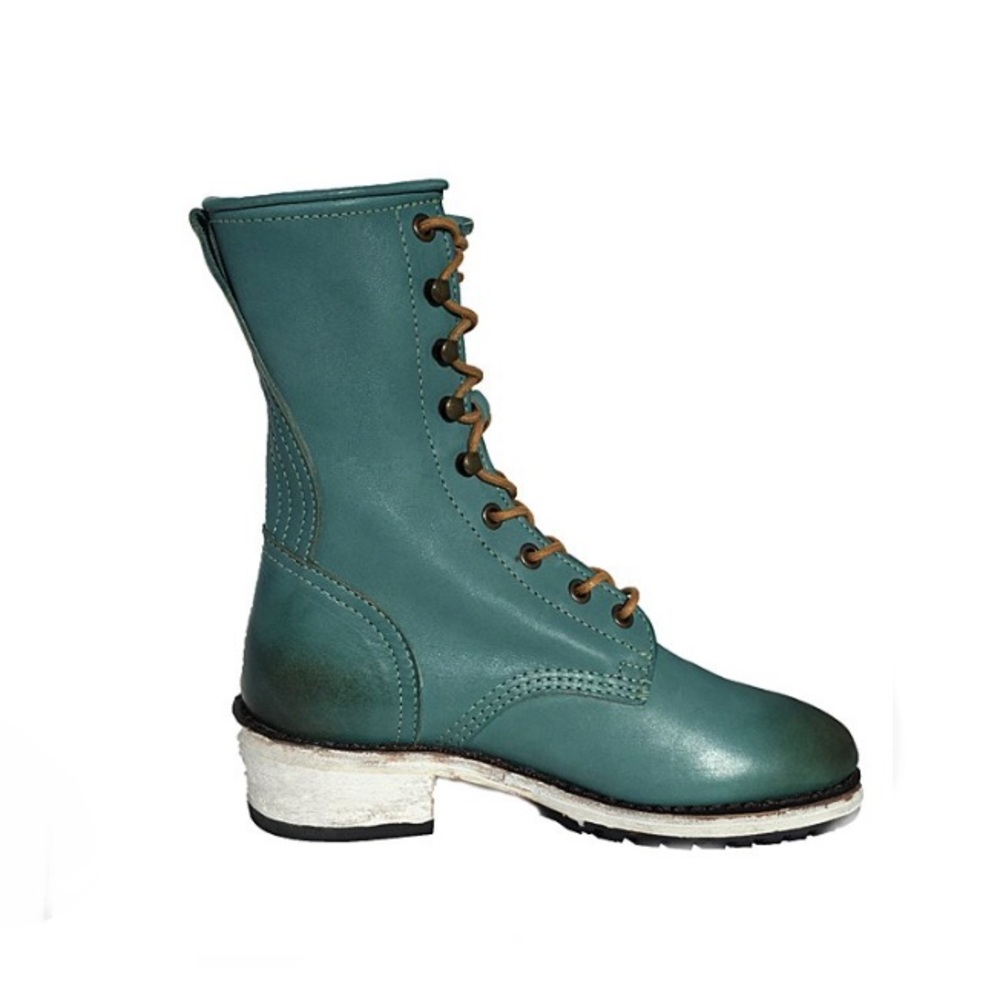 EUC- GeeWaWa Distressed Aqua Leather Lace Up Combat Boot